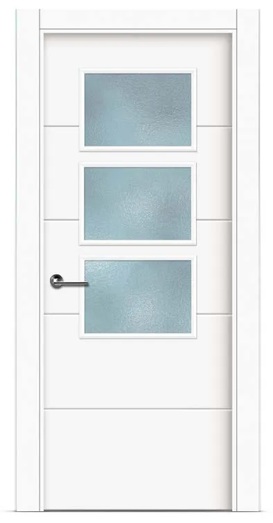 Puerta de madera lacada en blanco 1004 con 3 ventanas