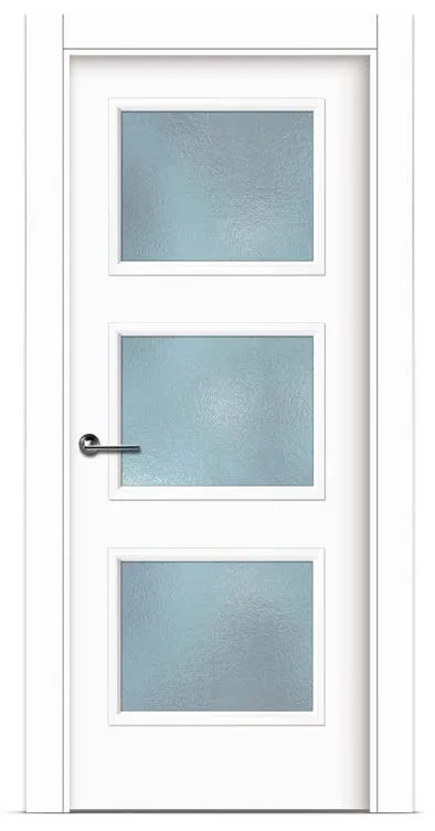 Puerta de madera lacada en blanco estilo 4C con 4 ventanas
